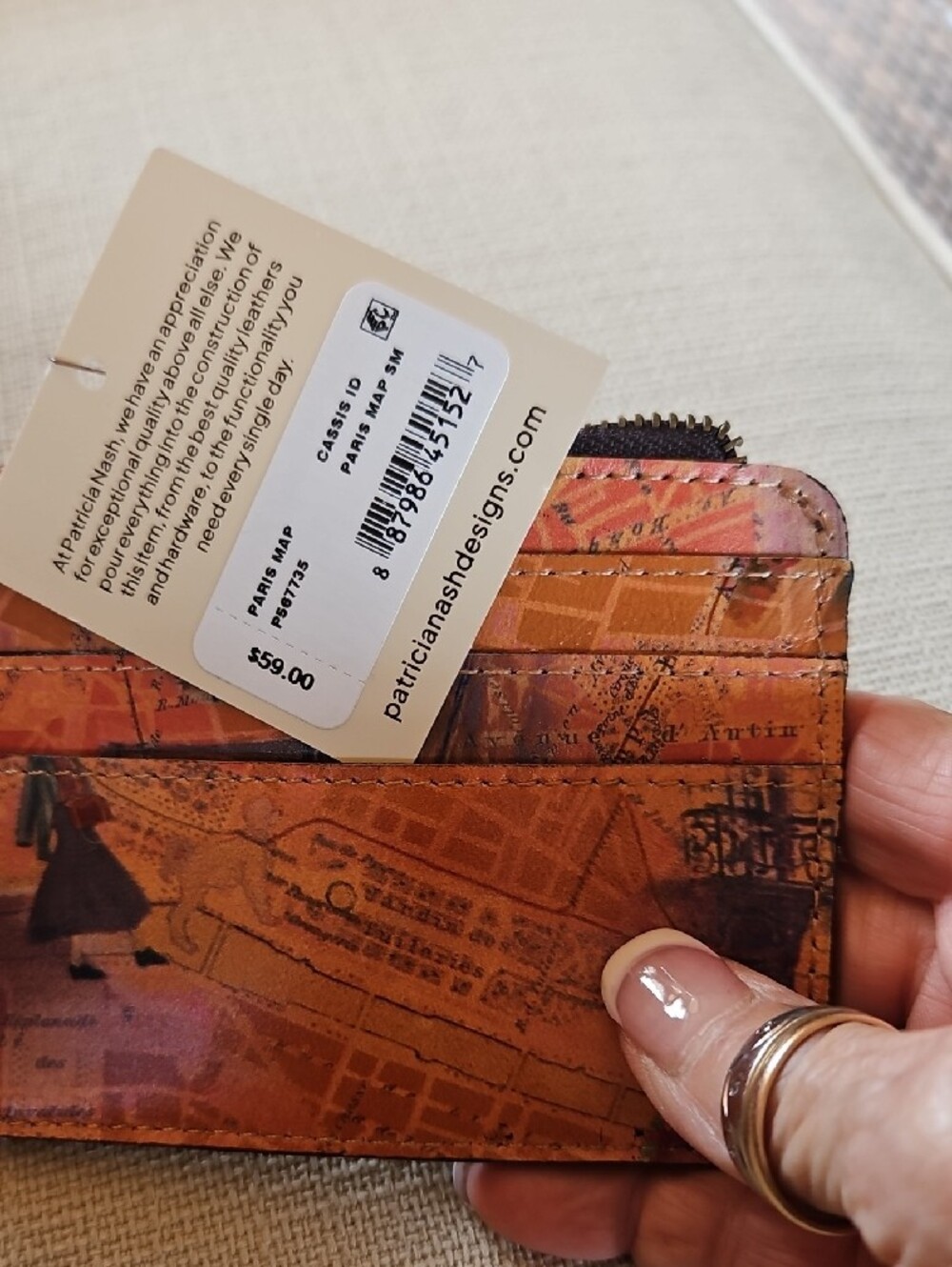 Patricia Nash Paris Map Multi-Tone Leather ID Cassis Card Wallet with Brown Trim - Picture 7 of 7